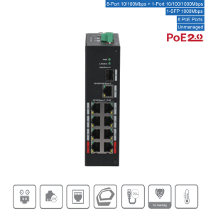 Dahua - PFS3110-8ET-96-V2 - Switch - 8 PoE - 1 SFP | CLS Security